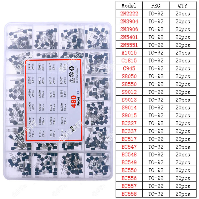 Mosfet Transistor Set - 480 unidades 24 tipos NPN PNP